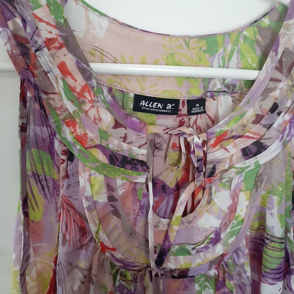 Allen b top sheer floral career blouse feminine summer shirt m